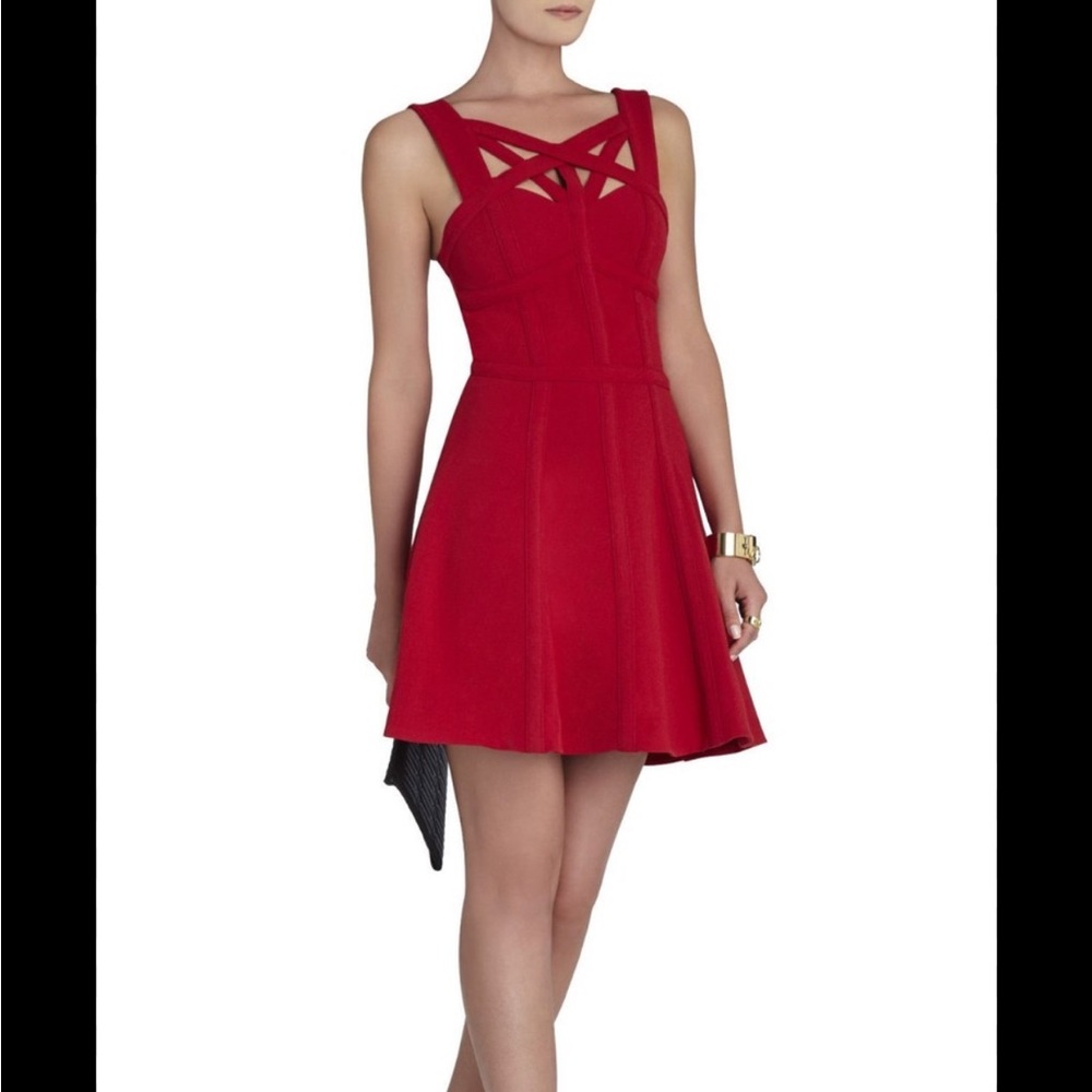 BCBGMAXAZRIA Yasminika Rio Red Corset A-Line Dress – Size 6